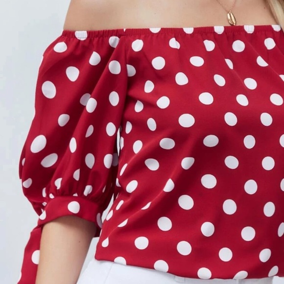 Off The Shoulder Polka Dot Top - Picture 3 of 6
